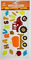 Vista 6 de Vinilos de gel de otoño para ventanas y espejos - 6 hojas de diseños de temporada reutilizables: espantapájaros, follaje, tractor, calabazas