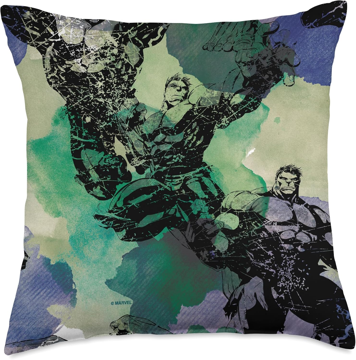 Marvel The Incredible Hulk Bruce Banner Green Watercolor Throw Pillow