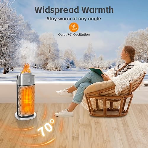 Miniatura 9 de Calentador de espacio, calentadores portátiles de 1500 W para uso en interiores con termostato y humidificador, oscilación de 70, temporizador de 12