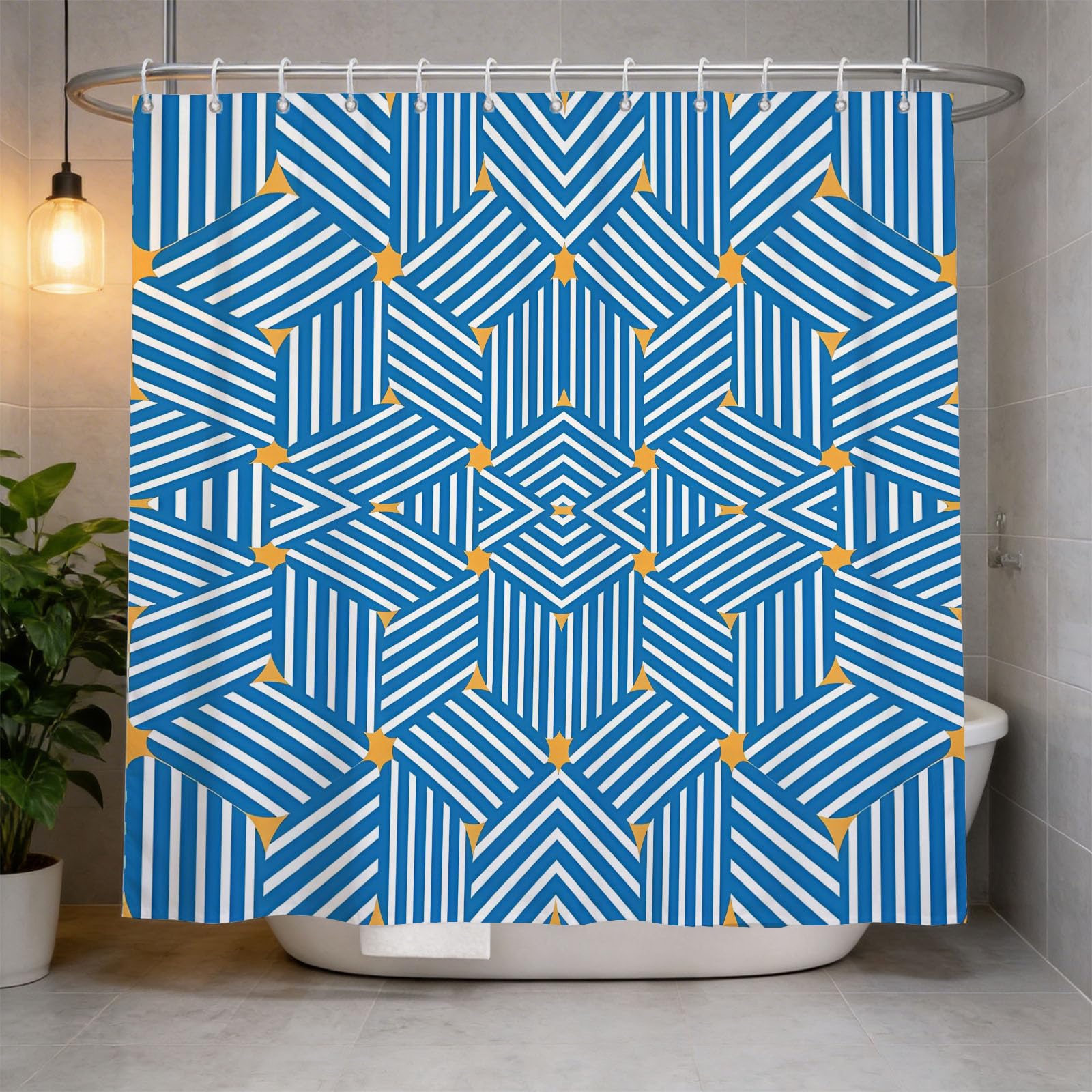 Hongduo 3D Geometric Creativity Shower Curtain for Stalls Bathtubs Cartoon Bathroom Decor Shower Curtain Set Polyester Fabric Waterproof 200x200cm/79X79 Inch with Hooks