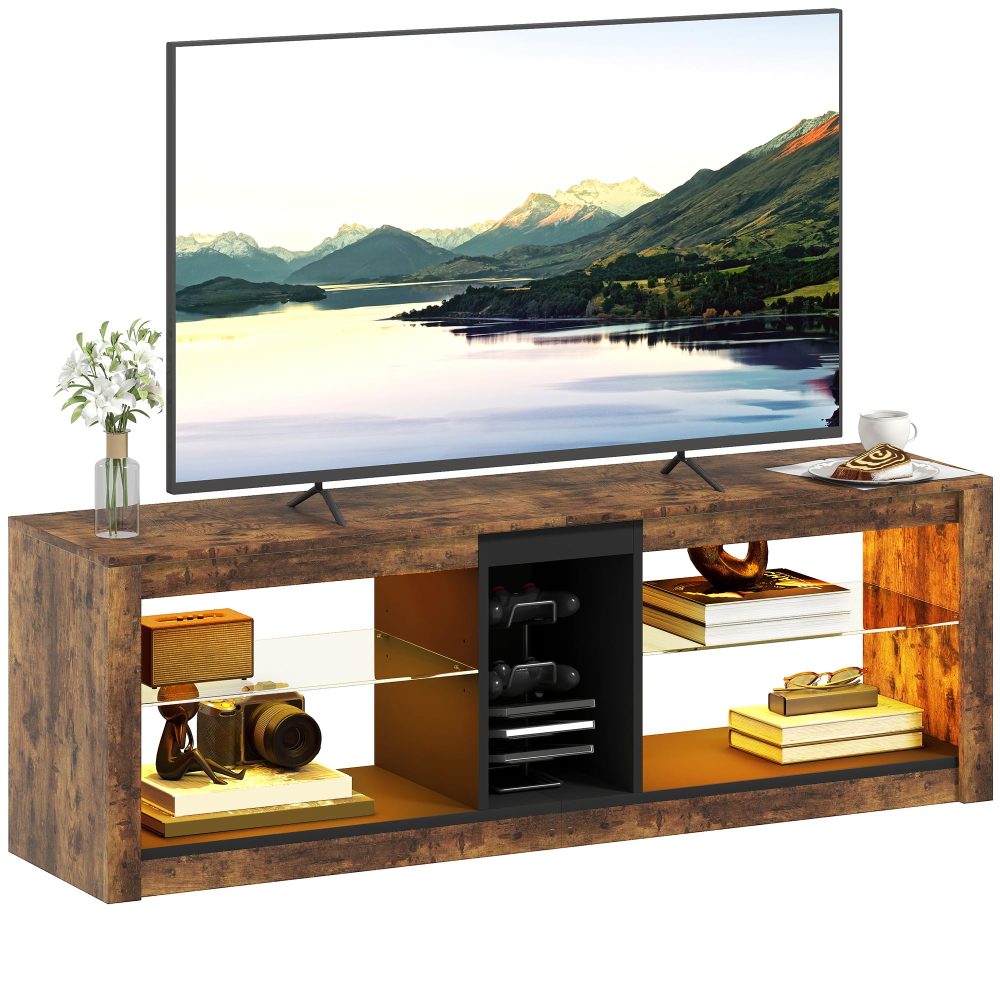 homcom meuble tv led avec télécommande