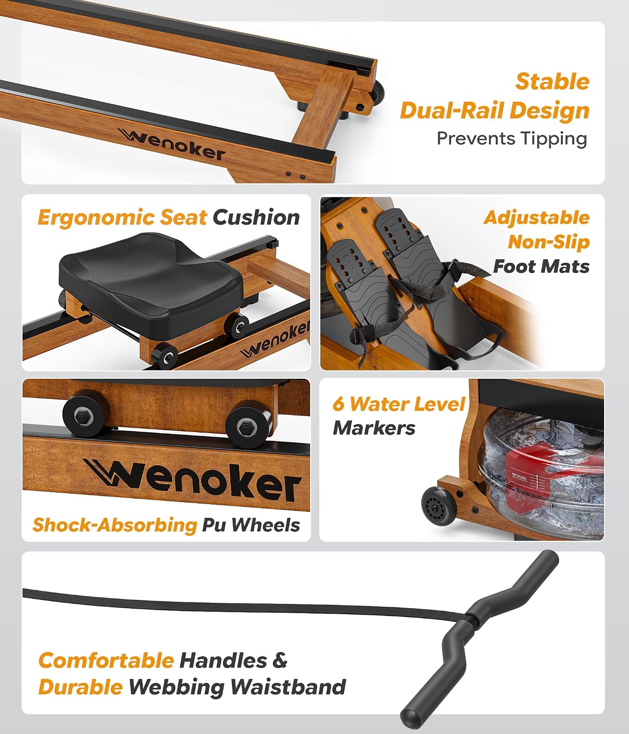 Wenoker Water Rowing Machine, Foldable & Space-Saving,Immersive Water Rower