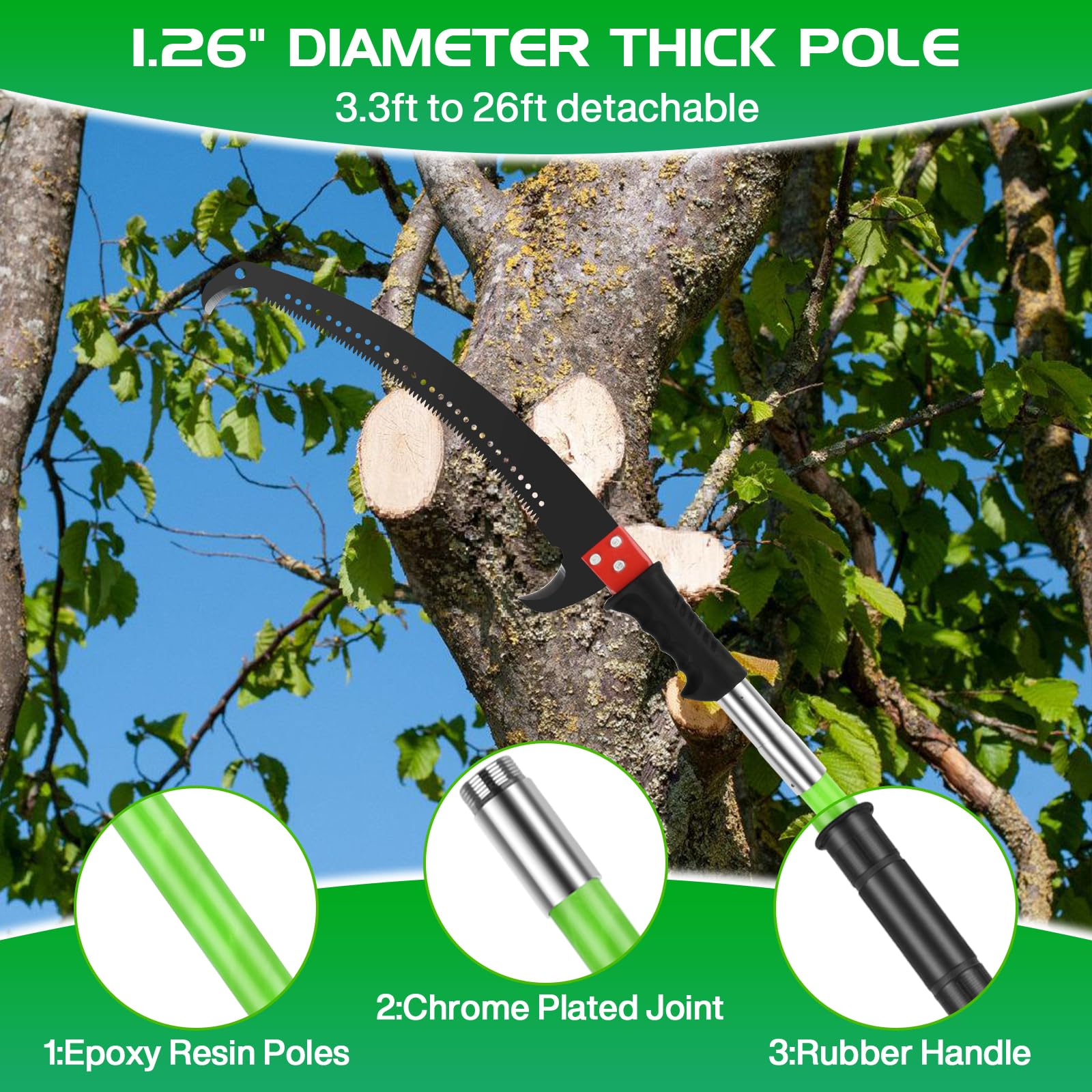 8M Serrucho Telescopico de Mano,Sierra de Poda Telescópica con Bolsa,Pertiga Telescopica Podar con 2 Hoja de Acero Cortante Sierra,árboles Juego Herramientas Jardín para Podar Palmeras Arbustos