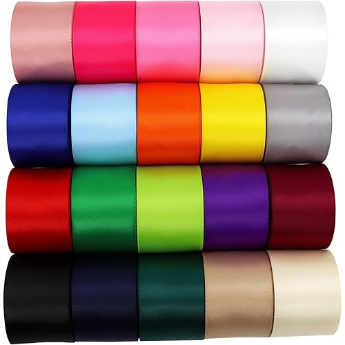 YERELO Double Face Satin Ribbon 1-1/2 inch Ribbon 20 Solid Color Ribbon Assortment, 1-1/2" X 2 Yard Each Total 40 Yards Per Package, Ribbon for Gift Wrapping Ribbons for Crafts Hair Ribbons
