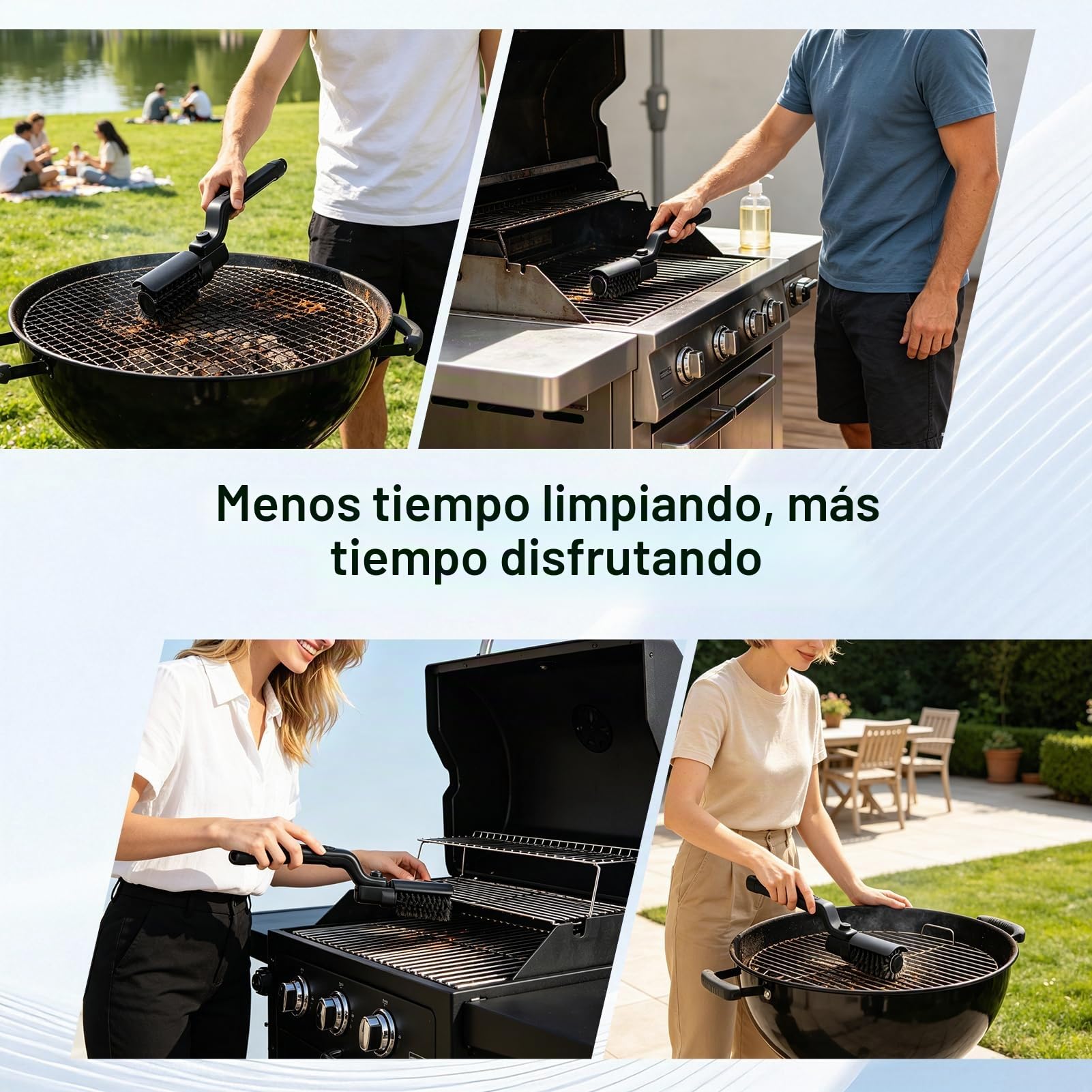 Cepillo eléctrico para parrilla, cepillo de limpieza de parrilla de barbacoa de acero inoxidable de 3 velocidades, cabezales giratorios ajustables recargables tipo C para cocina barbacoa