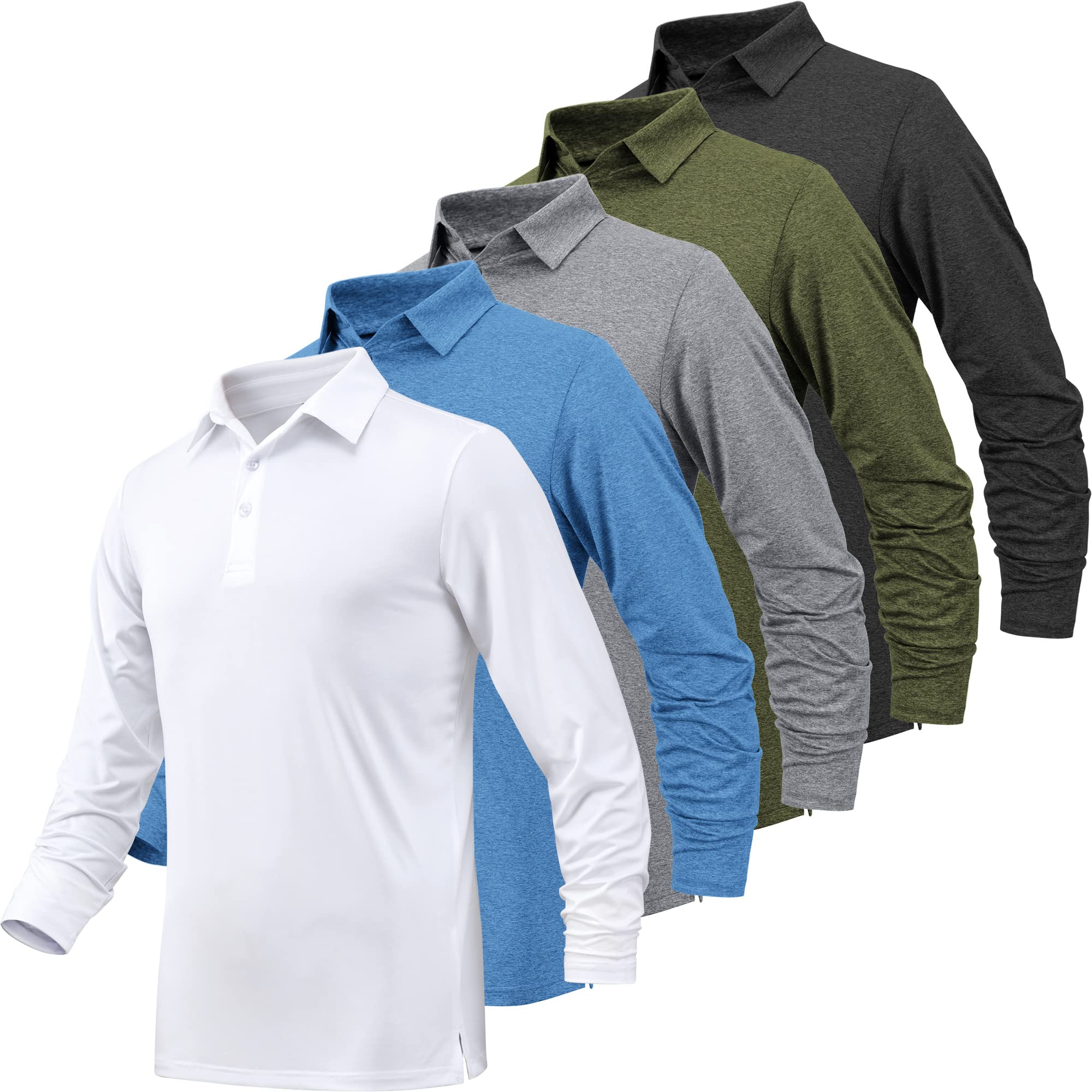 BALENNZ Langärmeliges Poloshirt für Herren, feuchtigkeitsableitend, langärmelig, schnell trocknend, Golf-Poloshirts für Herren