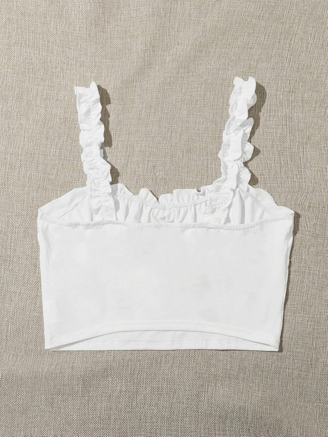 Verdusa Women's Frill Trim Strap Tie Knot Ruched Front Bustier Crop Top - Image 3