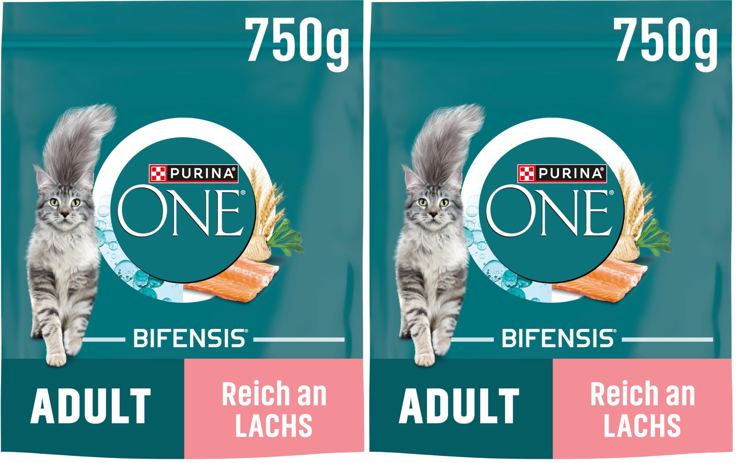 PURINA ONE Sucha Karma dla dorosłych kotów Bogata w łososia 6x750g (Paquete de 2)