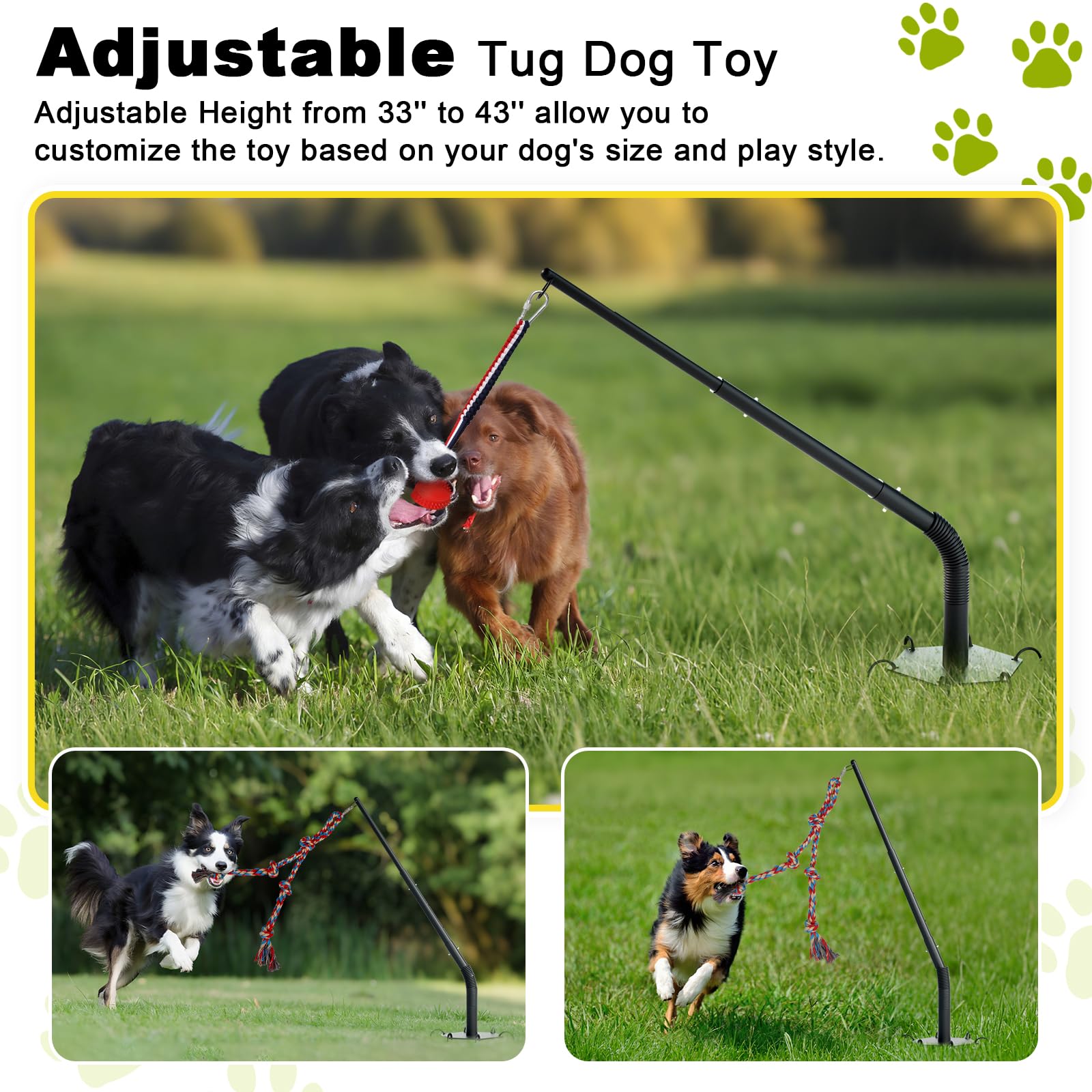 Outdoor Tug of War Hundespielzeug, Tether Interaktives Hundespielzeug Zerrspielzeug Schwerlast Hund Solo Play Übungsspielzeug für mittelgroße große Hunde, Höhenverstellbar, 2 Kauspielzeuge