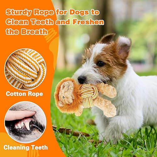 Miniatura 4 de Juguetes chirriantes para perros, lindo león con cuerda para dentición, juguetes resistentes para masticar perros pequeños y medianos