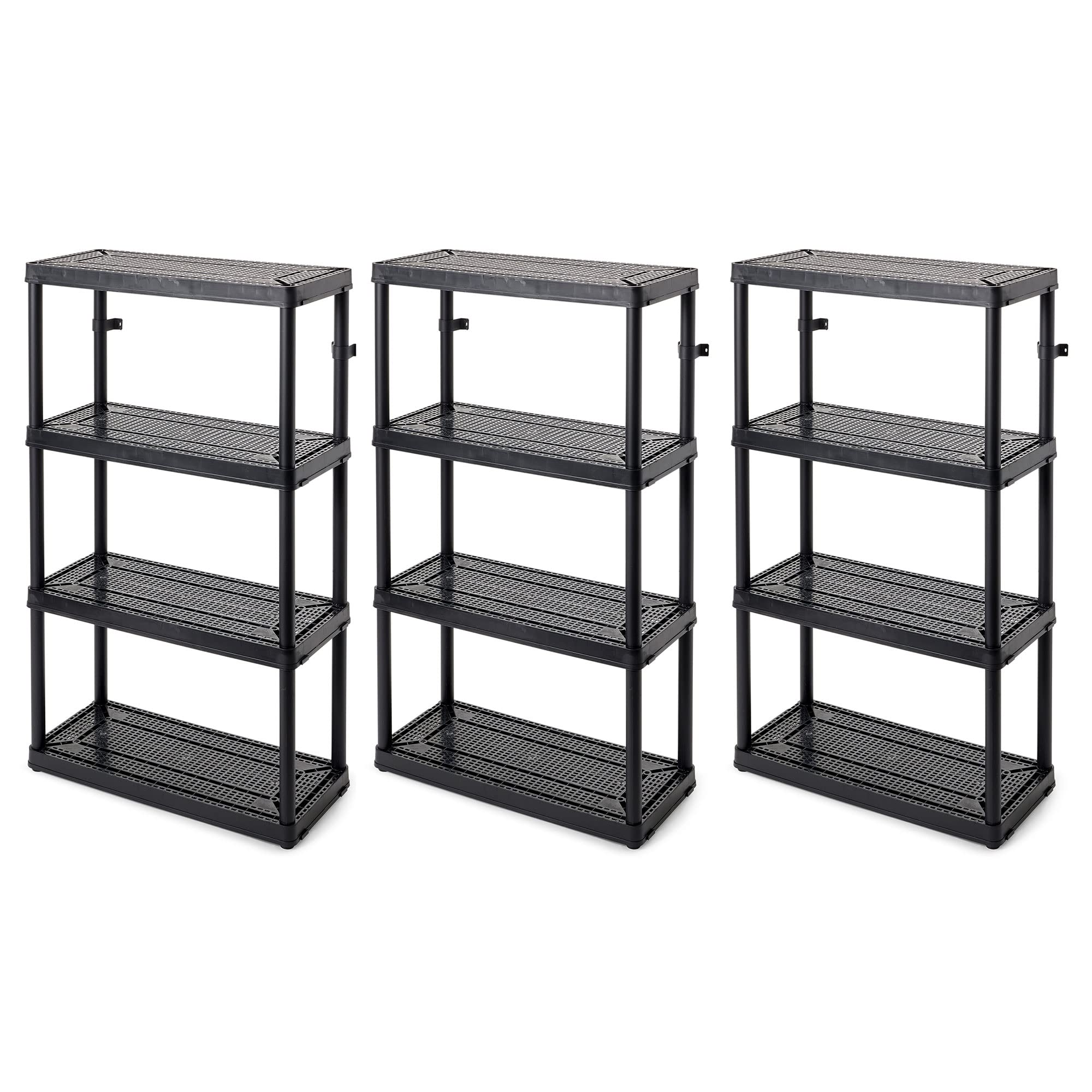 Gracious Living 4-Shelf Fixed-Height Medium-Duty Storage, Black, 3-Pack