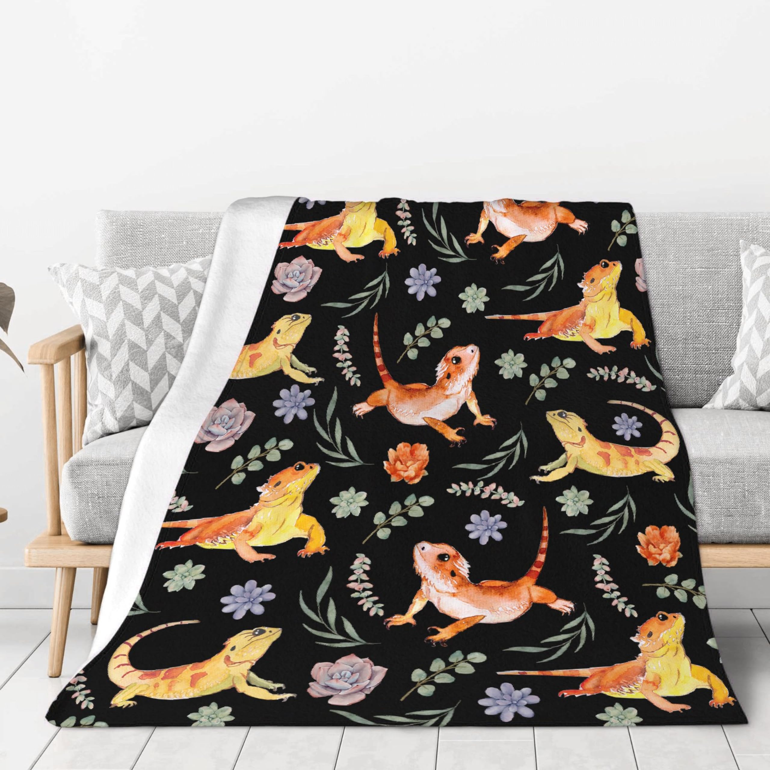 Bearded Dragon Reptiles Blanket Gift for Boy Girl Flannel Fuzzy Warm Plush Lightweight Soft Throw for Couch Sofa Bed Office Camping 60''x 80'' for Adult