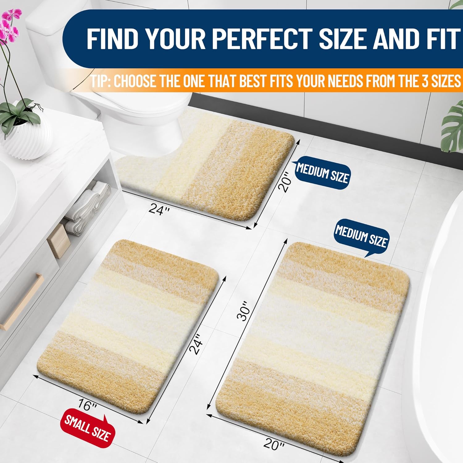 olanly luxury toilet rugs u-shaped 24x20, extra soft and absorbent microfiber bathroom rugs, non-slip plush shaggy bath mat, machine wash dry, contour bathroom mats for toilet base, light yellow 24" x 20" light yellow