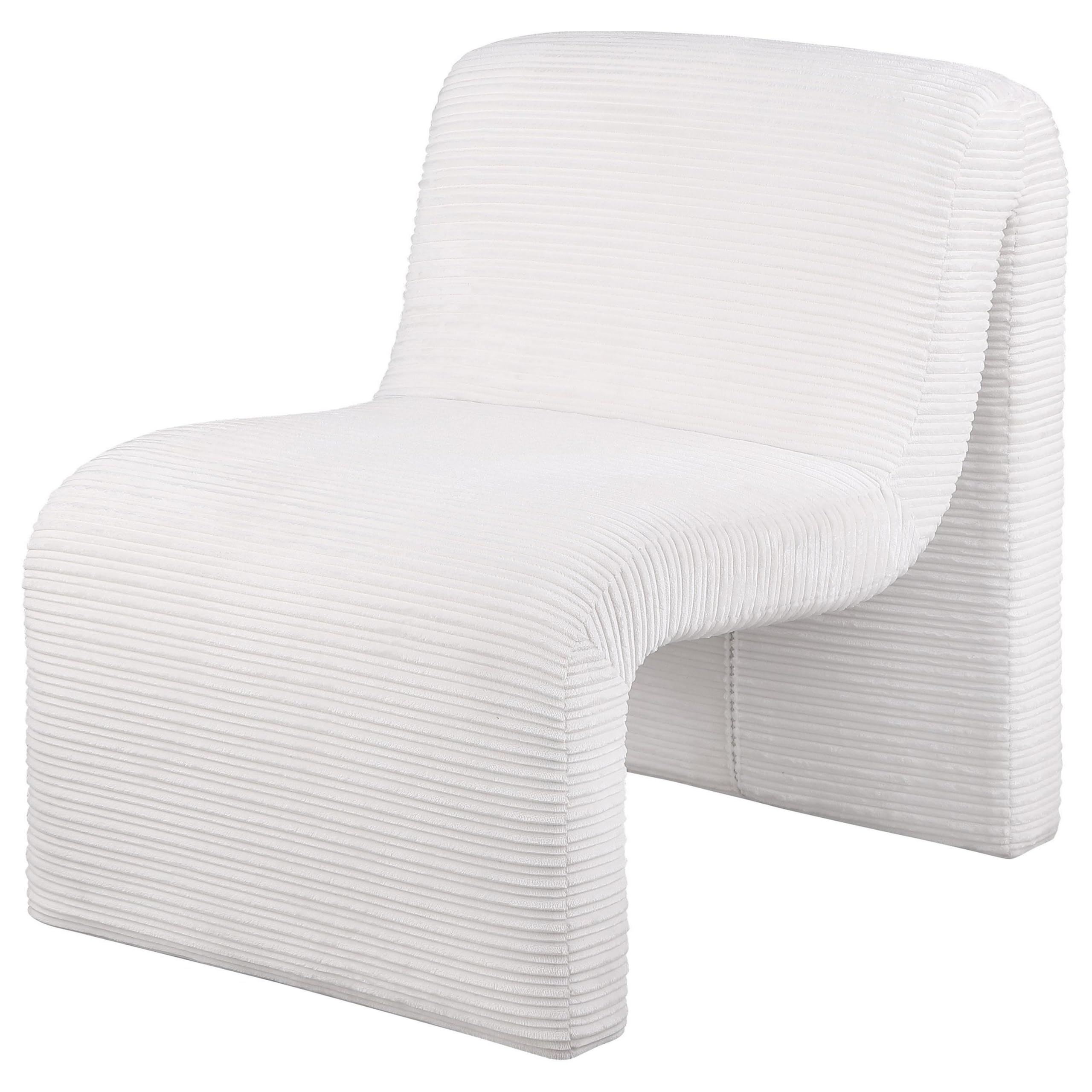 Benjara Adira Accent Chair, Modern Curved Armless Body, Ribbed Ivory Fabric