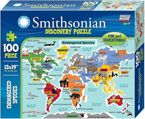 Smithsonian Rompecabezas de descubrimiento de especies en peligro de extinción de 100 piezas de 13" x 19"