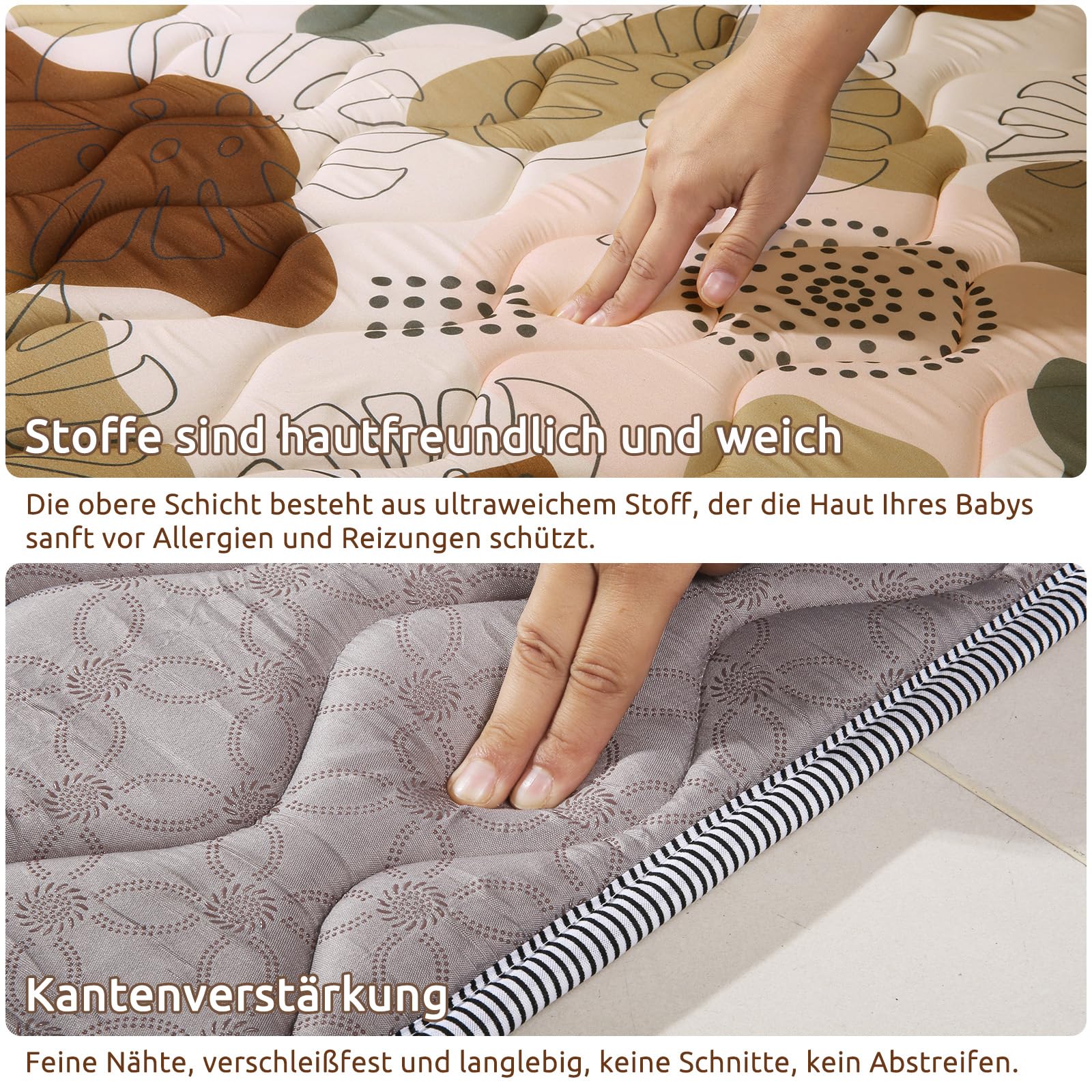 Baby Spielmatte 127x127cm Krabbelmatte, Dicke Weiche Polsterschaum Krabbeldecke für Babys und Kleinkinder, Anti Rutsch Matte Faltbare & Maschinenwaschbare Baby Spieldecke für Laufgitter, Boho