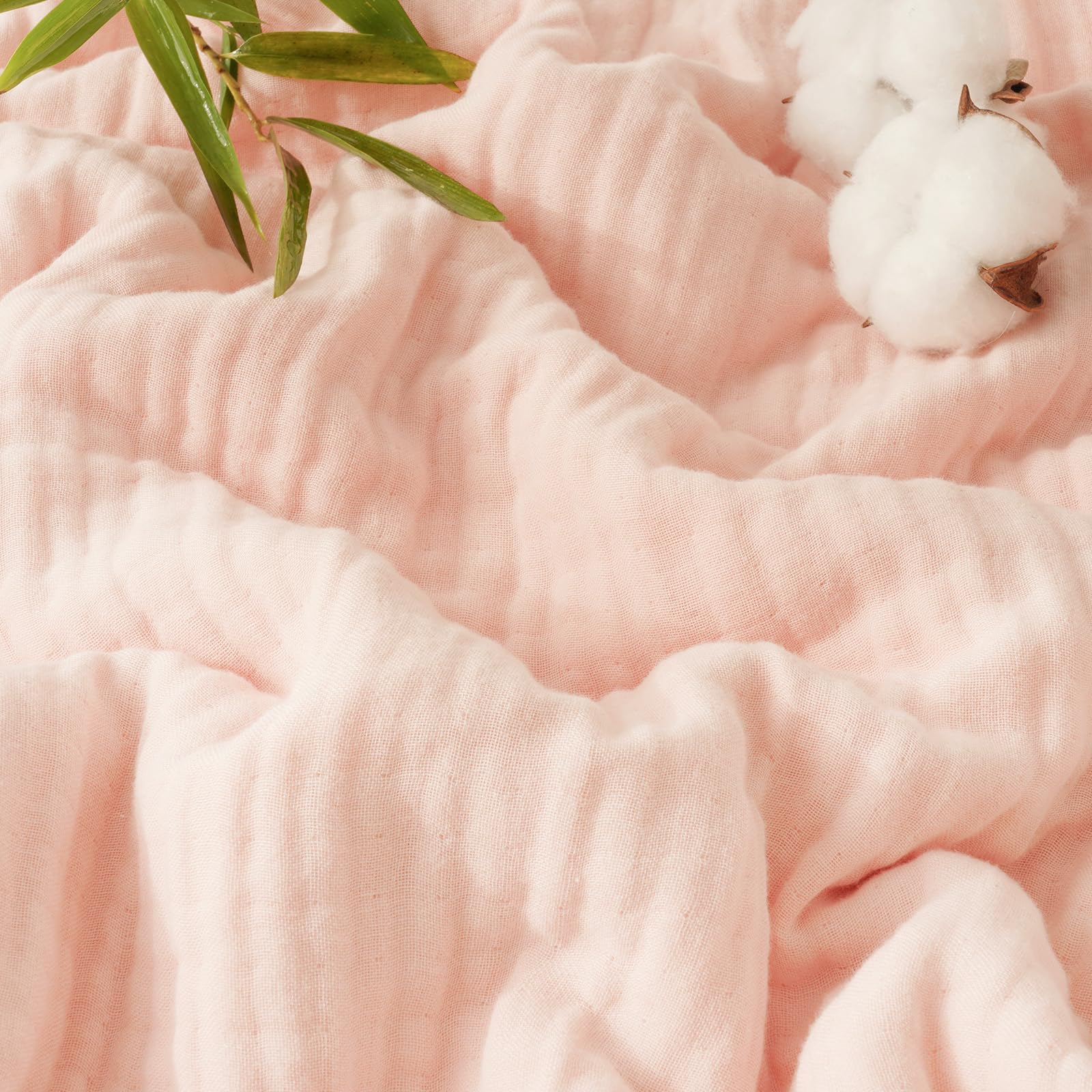 phf cooling muslin throw blanket for hot sleepers, 60% viscose from bamboo, 40% cotton and 4-layer breathable gauze blanket for bed couch, 50"x60", pink rose