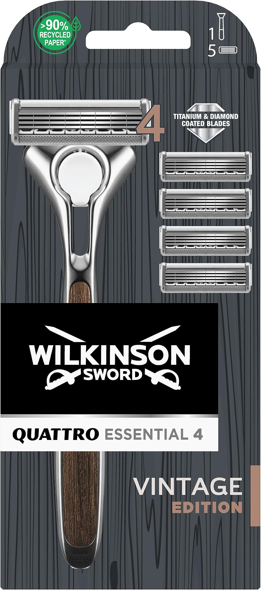 Wilkinson Sword Quattro Vintage Edition Men's Razor with 5 Blades