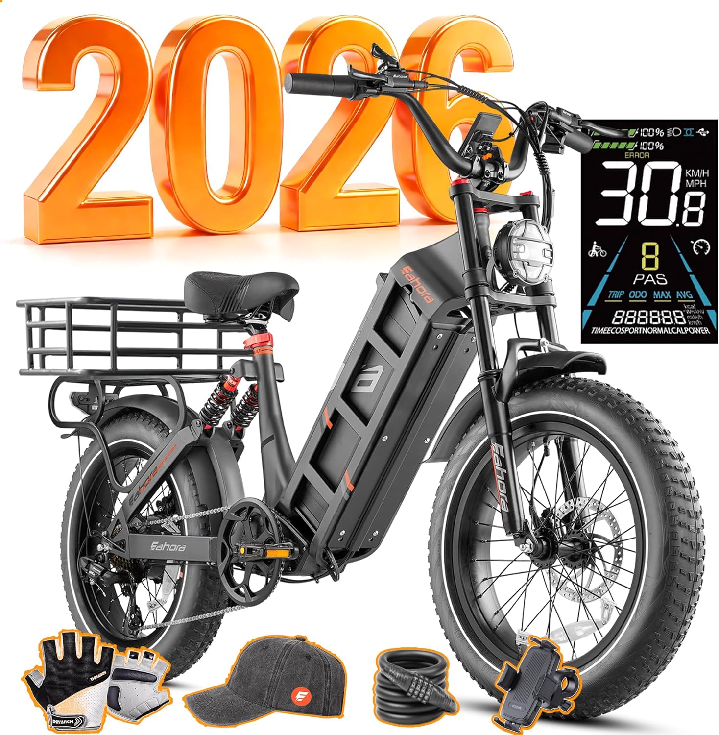 2026 eAhora Juliet Pro 2 Electric Bike for Adult, 5400W/1200W | Dual Motor | 43Mph/31 Mph | 70Ah/60Ah 200+Miles Range | 20 Inch Fat Tire | for Commute | Delivery | All-Terrain
