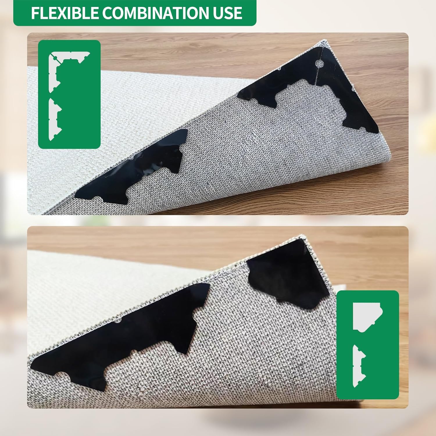 48 PCS Carpet Tape,Non Slip Carpet Pads for Area Rugs on Hardwood Floors,Laminate,Tile,LVP Floors,Reusable and Removable Rug Corner Pads with No Residue