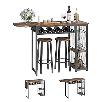 Bestier Rustic Industrial Expandable Dining Table with Storage