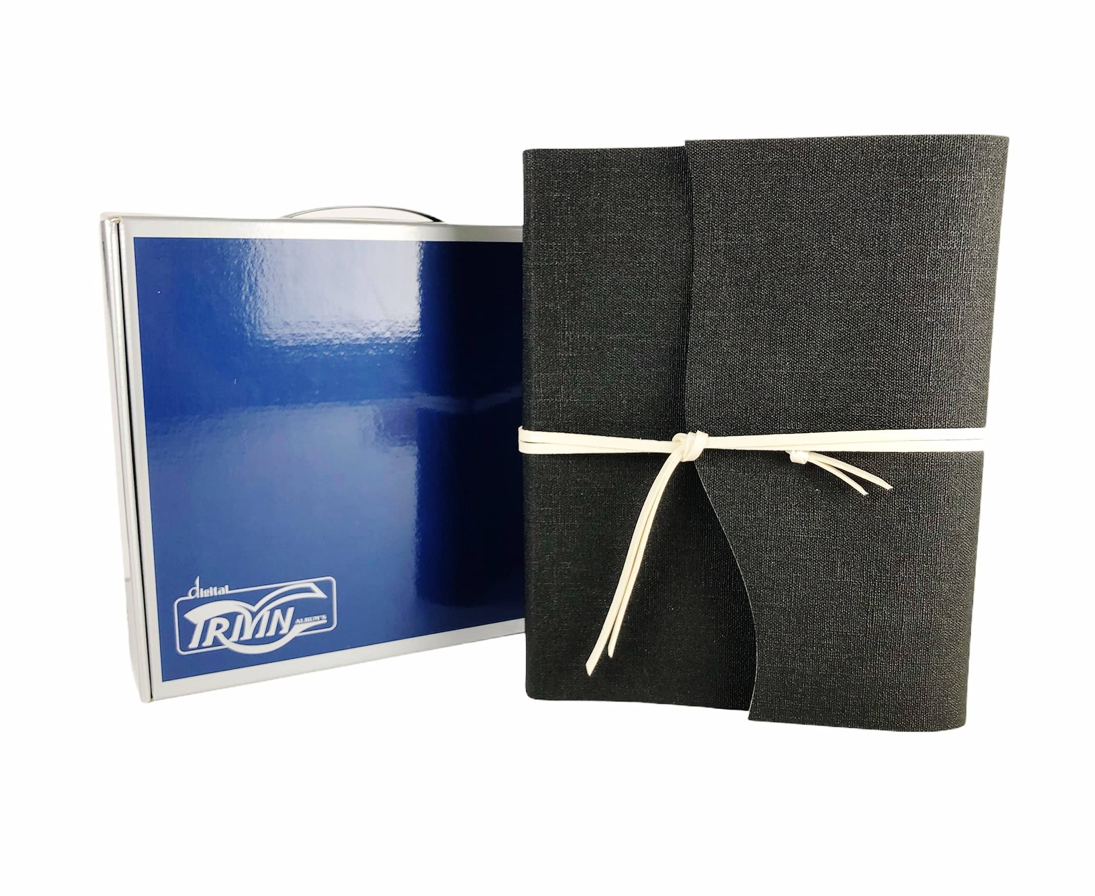 TriVin Art Álbum de fotos artesanal fabricado en Italia en piel sintética efecto tela bicolor, 23 x 30 cm, 40 hojas marfil (80 caras) ideal para cualquier evento (negro, interior perlado beige)