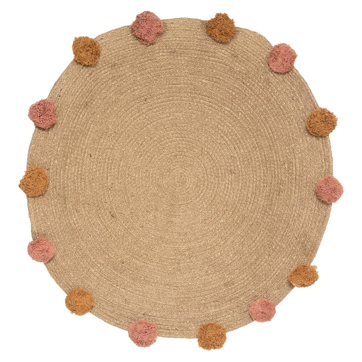 Tapis Enfant en Jute avec Pompons D 78 cm - Atmosphera