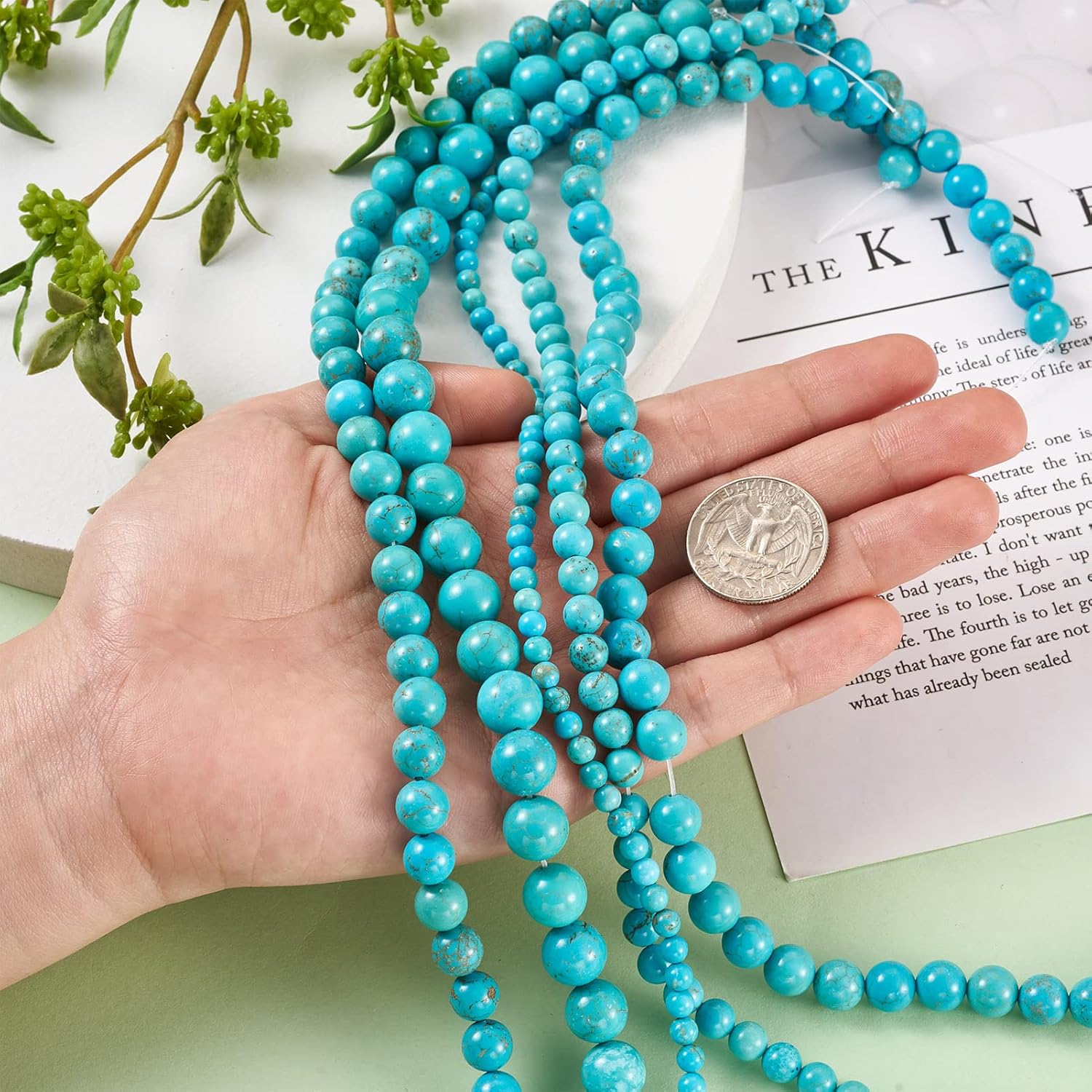 5Pcs 15.75'' Turquoise Beads Natural Gemstone Stones Round Energy Healing Beads for Bracelets Necklaces Earrings Jewelry Making (4mm/6mm/8mm/10mm)