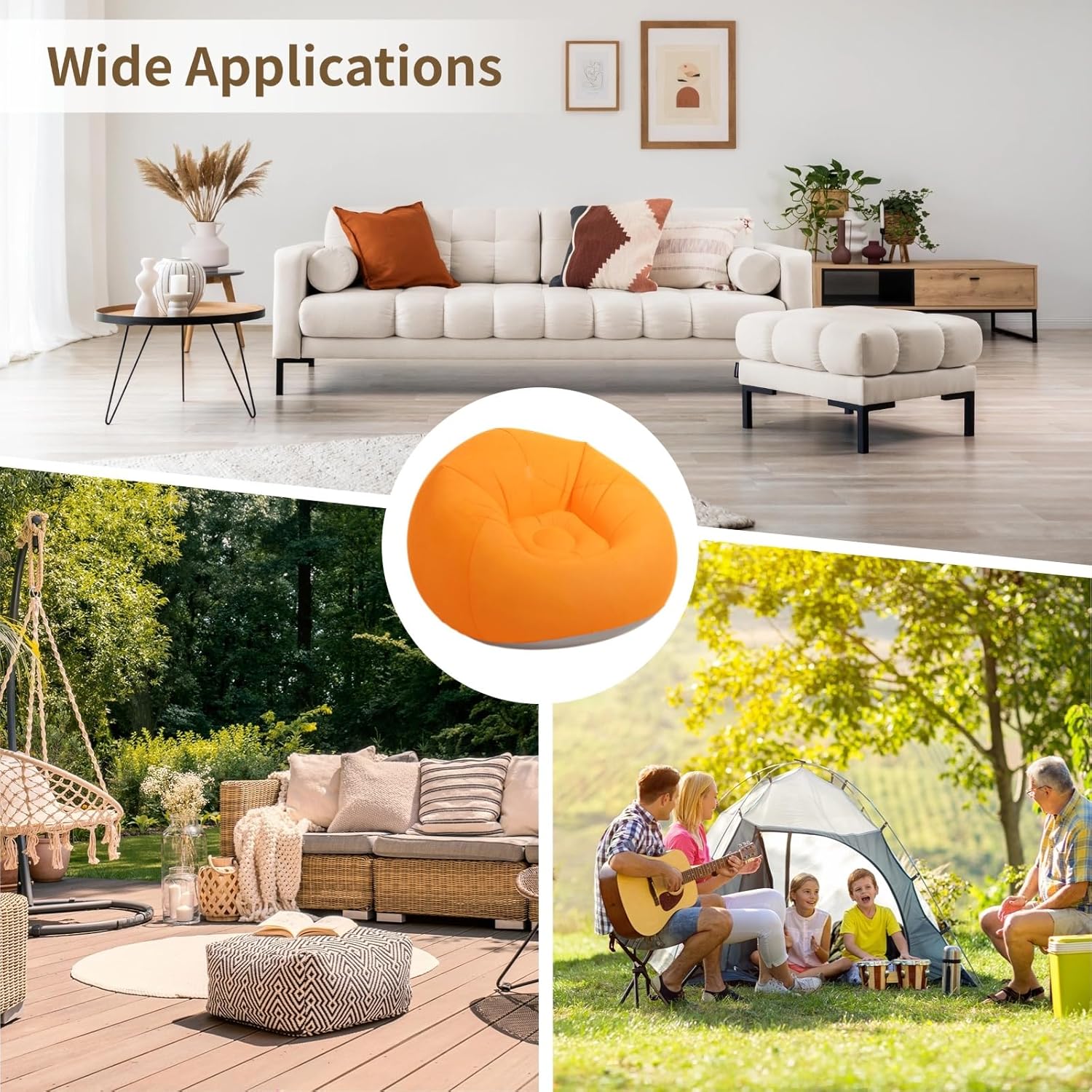 2 Pcs Inflatable Lazy Sofa Chairs, 41.3 in Inflatable Bean Bag Chairs Set, Portable Inflatable Chair for Adults Youngsters, Indoor Outdoor Lounging, Red & Orange