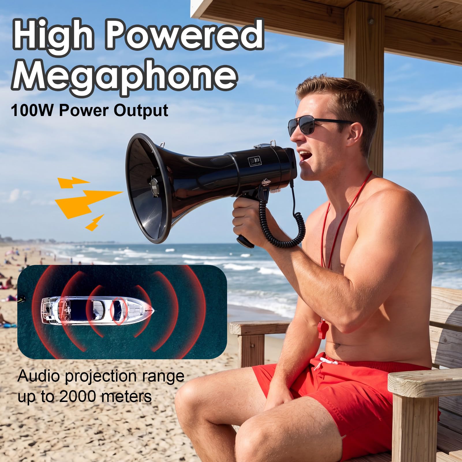 Yosoo Health Gear Haut-Parleur Mégaphone Rechargeable, Aimant épais, Boîtier en Acier ABS, Support D'enregistrement USB avec Microphone Portable Amovible