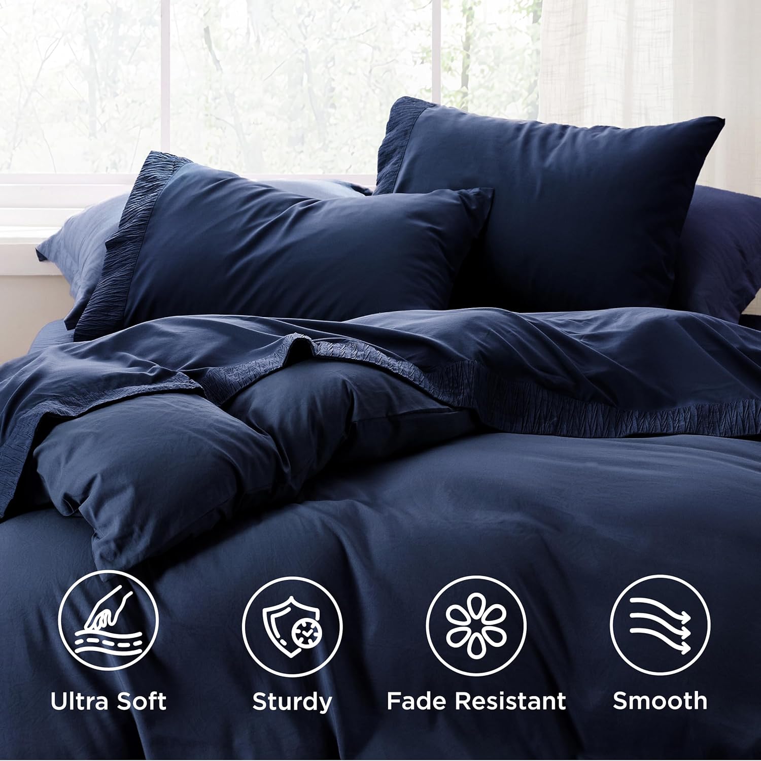 Bedsure King Size Sheets Set - 4 Pieces Soft King Sheets - Breathable & Cooling - Hotel Luxury - Easy Care Polyester Microfiber Bedding for Women, Men, Navy - Image 3