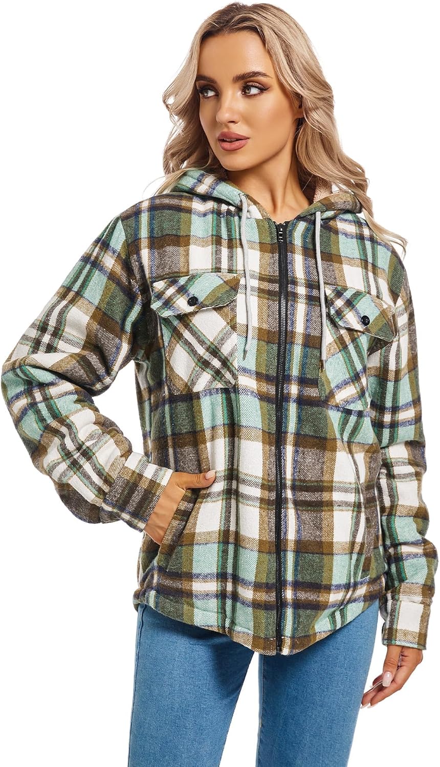 Women's Full Zip Fleece Flannel Jacket Plaid Sherpa Lined Jacket for Women - Image 2