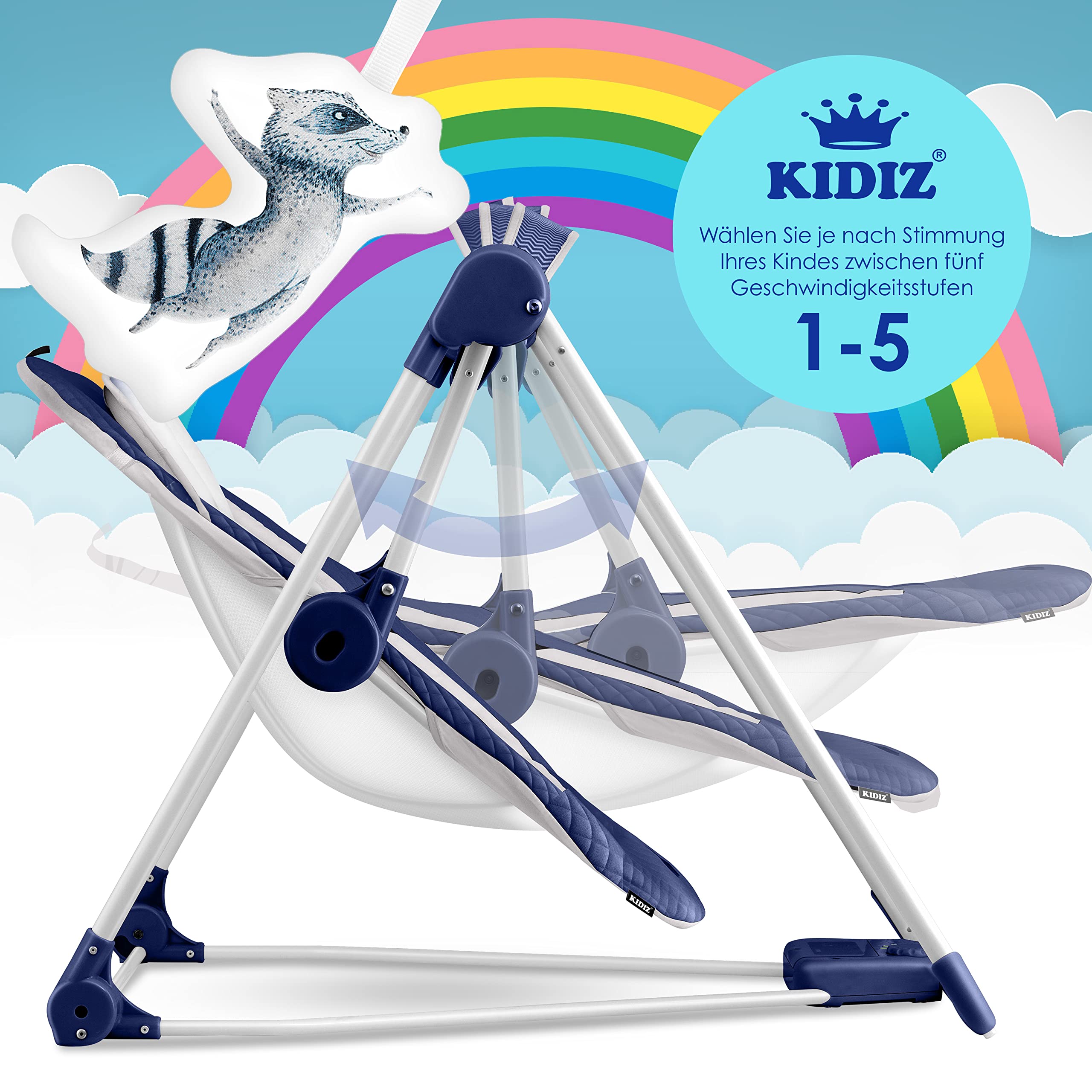 KIDIZ® Dondolo con 5 impostazioni di velocità Dondolo pieghevole Seggiolone con giochi ad arco giocattoli 5 rilassanti suoni naturali per neonati