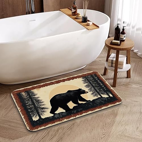 QYWETHOD Cabin Bear Bath Mat, Water Absorbent Quick Dry Thin Bathroom Floor Mat,