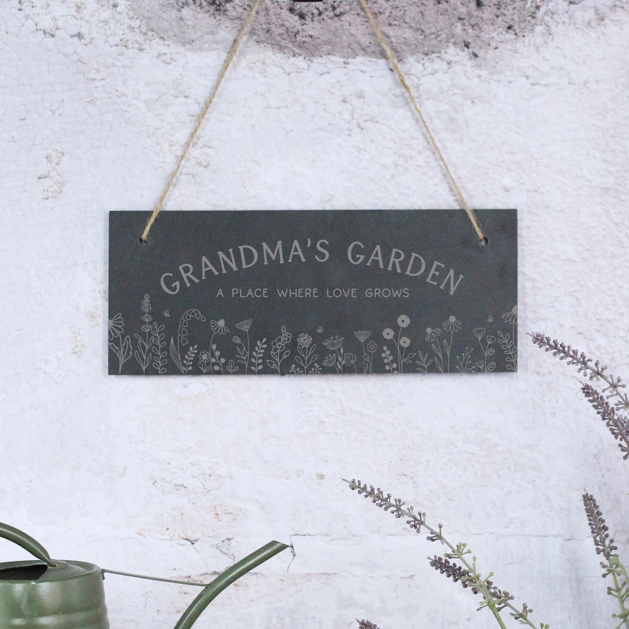 Ebuygb Grey Personalised Grandma’s Garden Sign, Floral Slate Hanging Plaque, A Place Where Love Grows, Birthday, Gardening Lover Gift For Nana, Nanny, Granny, Nanna