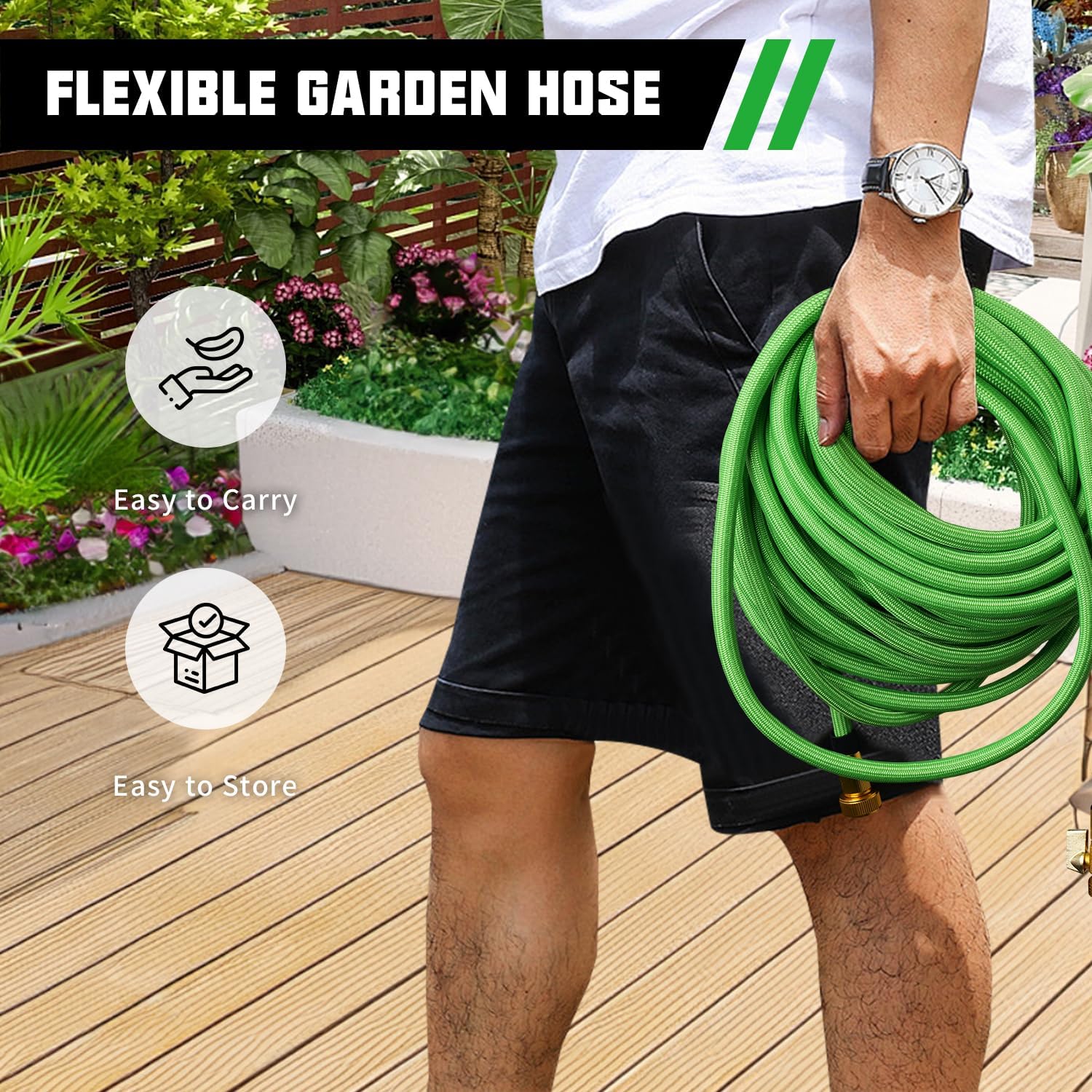 100FT Premium Garden Hose Ultra Lightweight Non Expanding Design 100 FT Watering Hose with 10 Function Nozzle, Kink & Tangle-Free, Leakproof & Pressure Resistant for Yard/Lawn/Camping (Green)