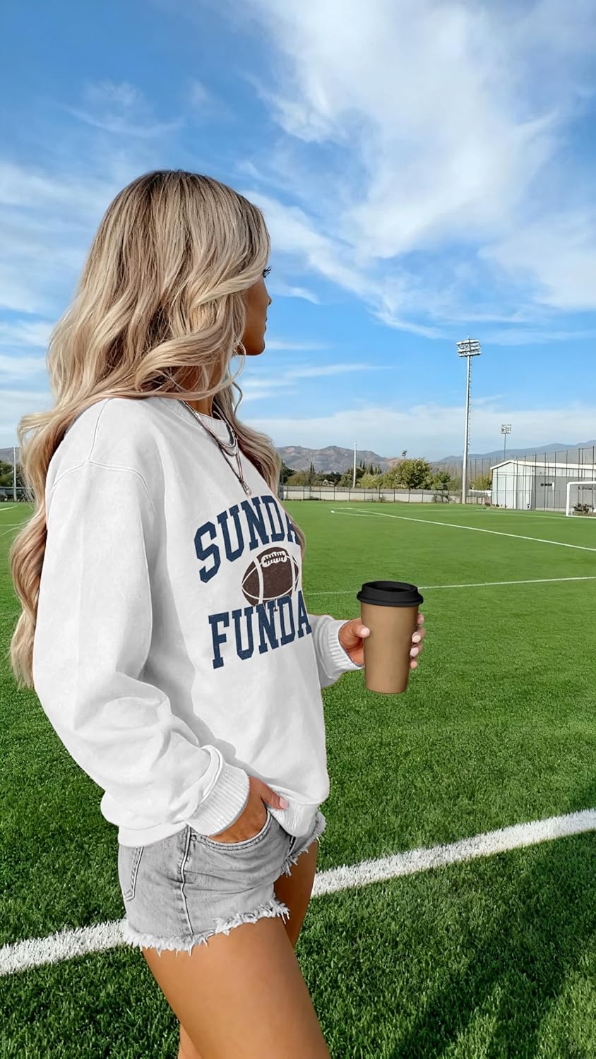 Womens Football Game Day Sweatshirt Sunday Funday Sweatshirts Football Season Holiday Casual Long Sleeve Tops - Image 4