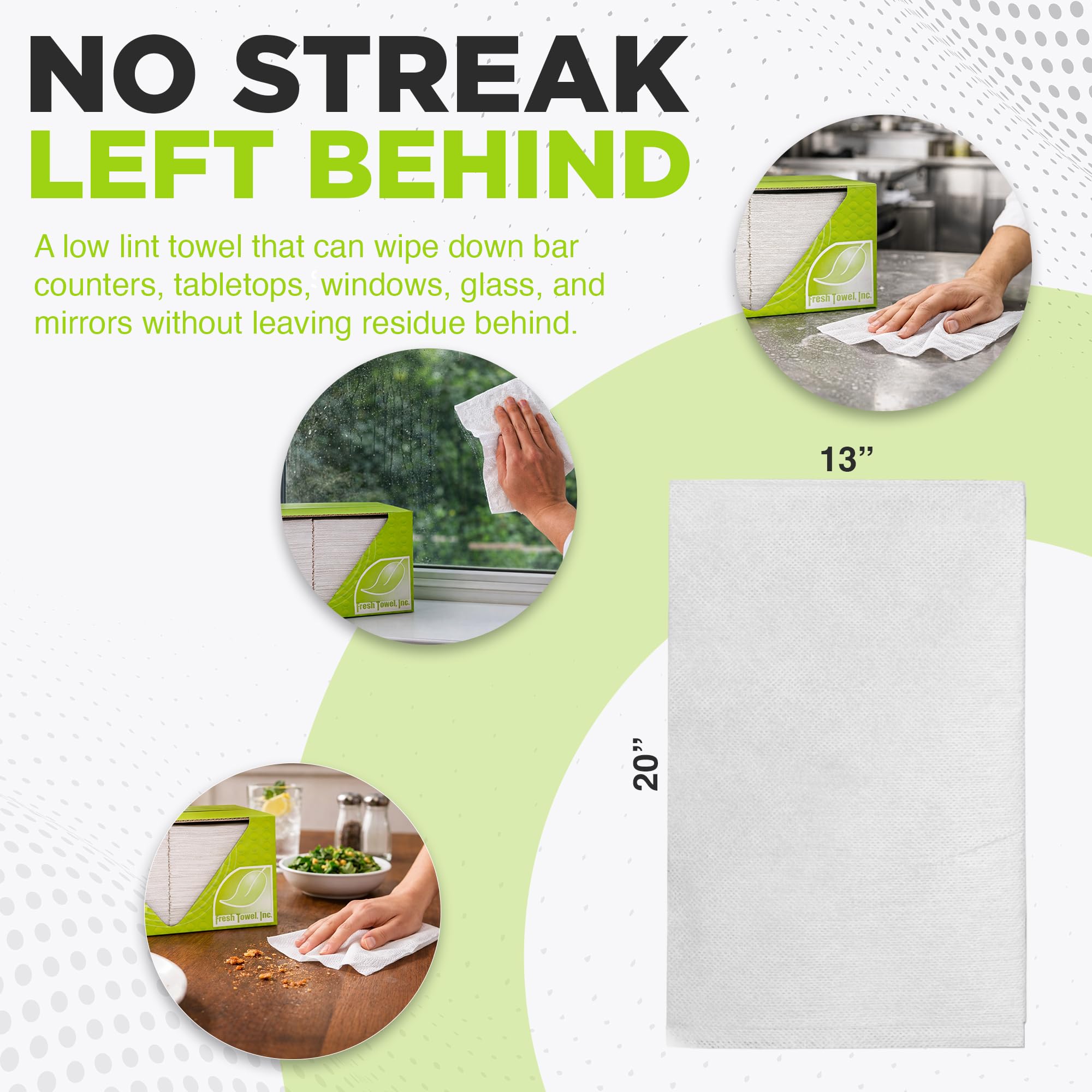 Fresh Towel Foodservice - Toallas de papel reutilizables – pliegue de 1/4, 13 x 20 pulgadas – (1 caja de 150) toallas de limpieza multiusos (blanco)