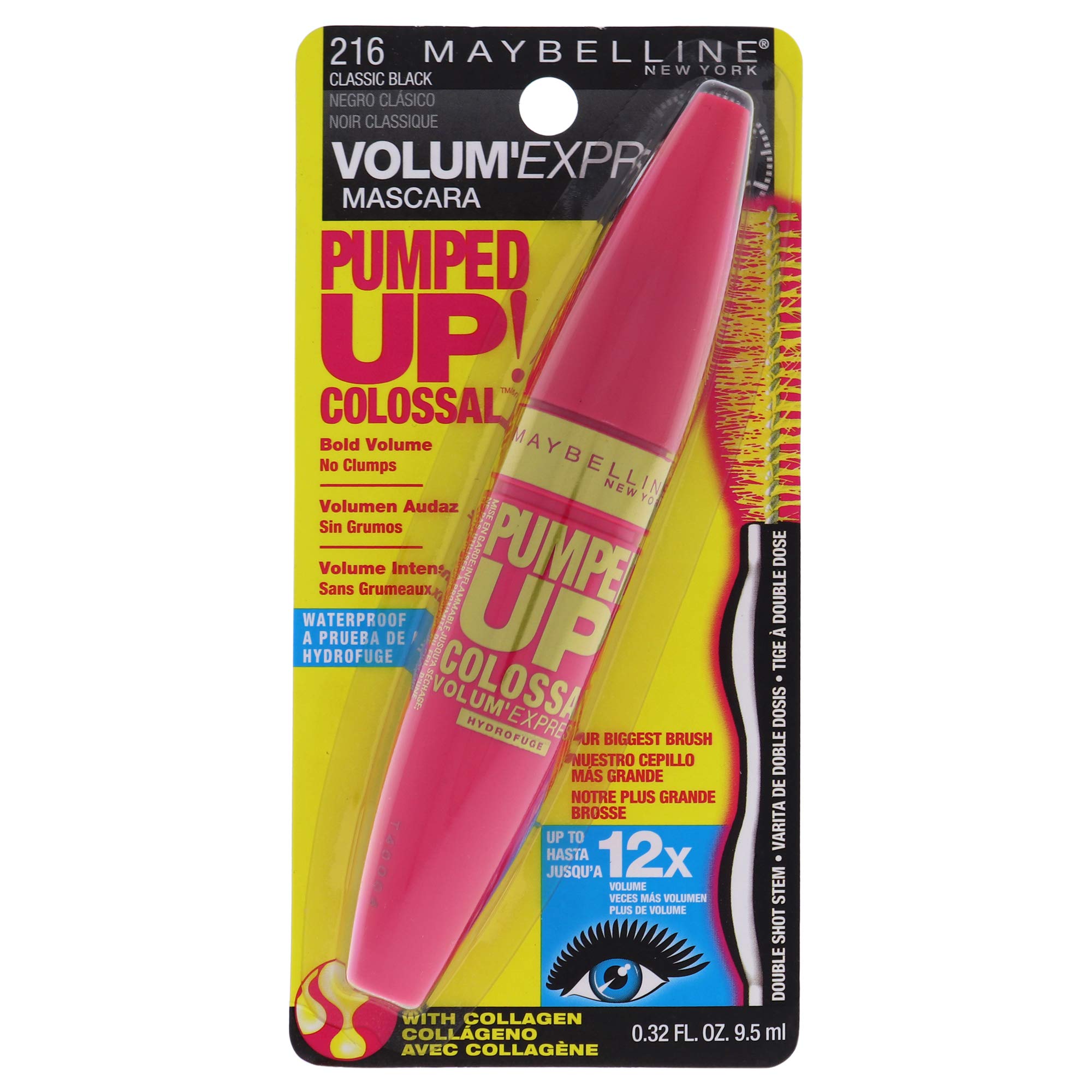 New York Volum' Express Pumped Up! Colossal Waterproof Mascara, Classic Black, 0.32 Fl Oz, (K1569200)