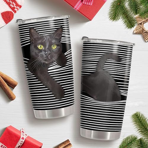 Vista 25 de Vaso de gato de terror con tapa, taza de película de terror de acero inoxidable de 20 onzas, taza de café única con gatos, Navidad, Halloween, Vaso