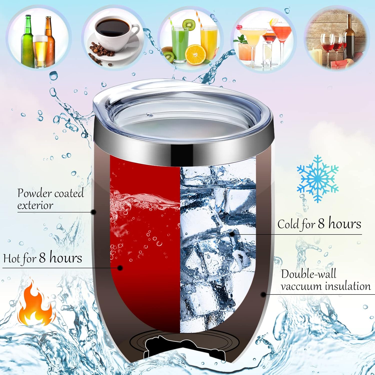 12 Pack Stainless Steel Stemless Wine Tumblers, 12 oz Double Layer Vacuum Wine Tumbler Cups with Lids and Straws, Stemless Insulated Wine Glasses for Coffee, Wine, Cocktails, Champaign, 12 Colors - Image 4