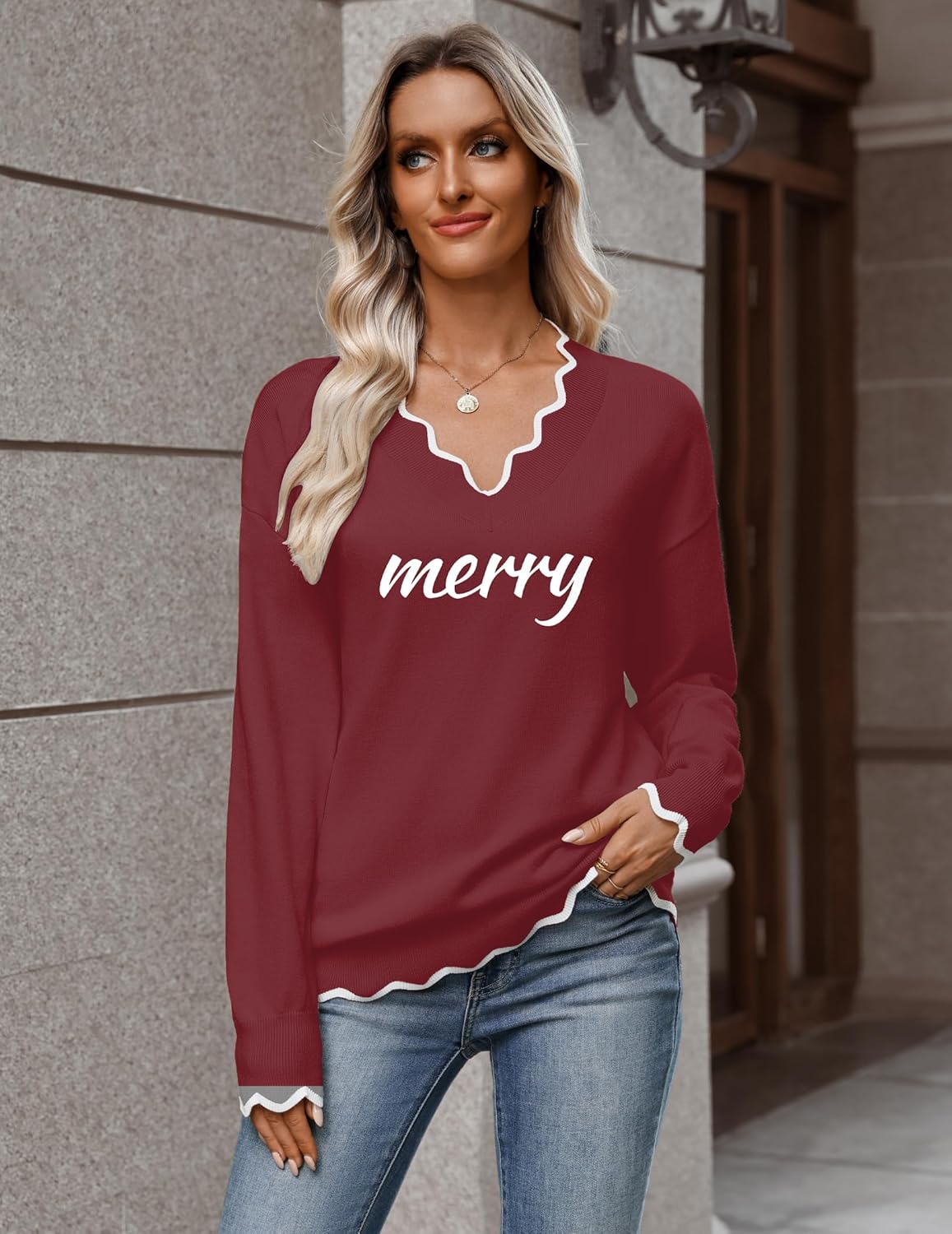 Zeagoo Women's 2026 Fall V Neck Sweater Casual Long Sleeve Lightweight Ribbed Knit Pullover Sweaters Dressy Casual Tops - Image 5