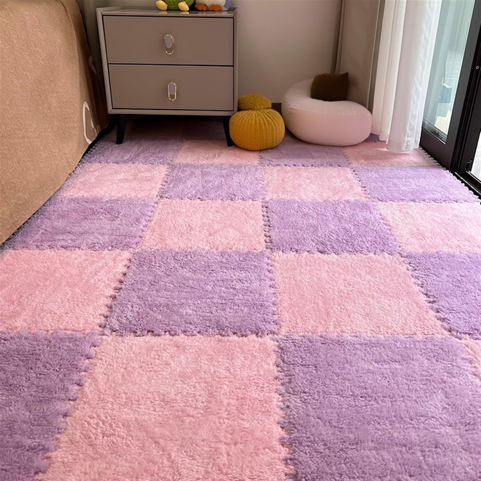 Alfombra Puzzle Suave y Cómodo Tapete para Aprendizaje Desarrollo Juego, Alfombra Infantil para Niños Colchonetas Infantiles Rosa/Morado
