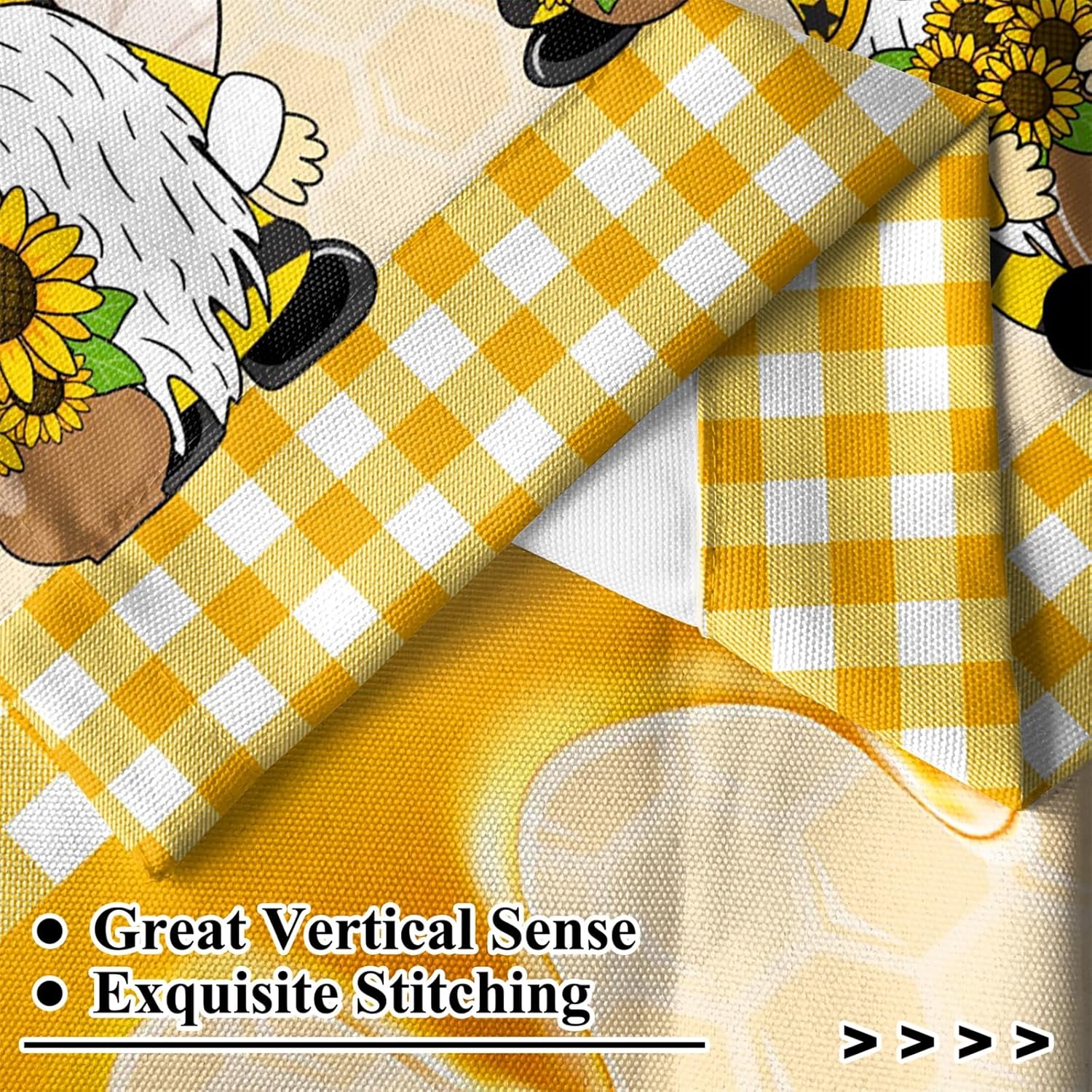 Renaiss 26 x 45 Inch Sunflower Kitchen Curtains Dwarf Yellow White Buffalo Plaid Floral Dining Room Short Curtain Drapes Rod Pocker Honey Bee Summer Flower Holiday Cafe Curtain for Home Decor 2 Panels