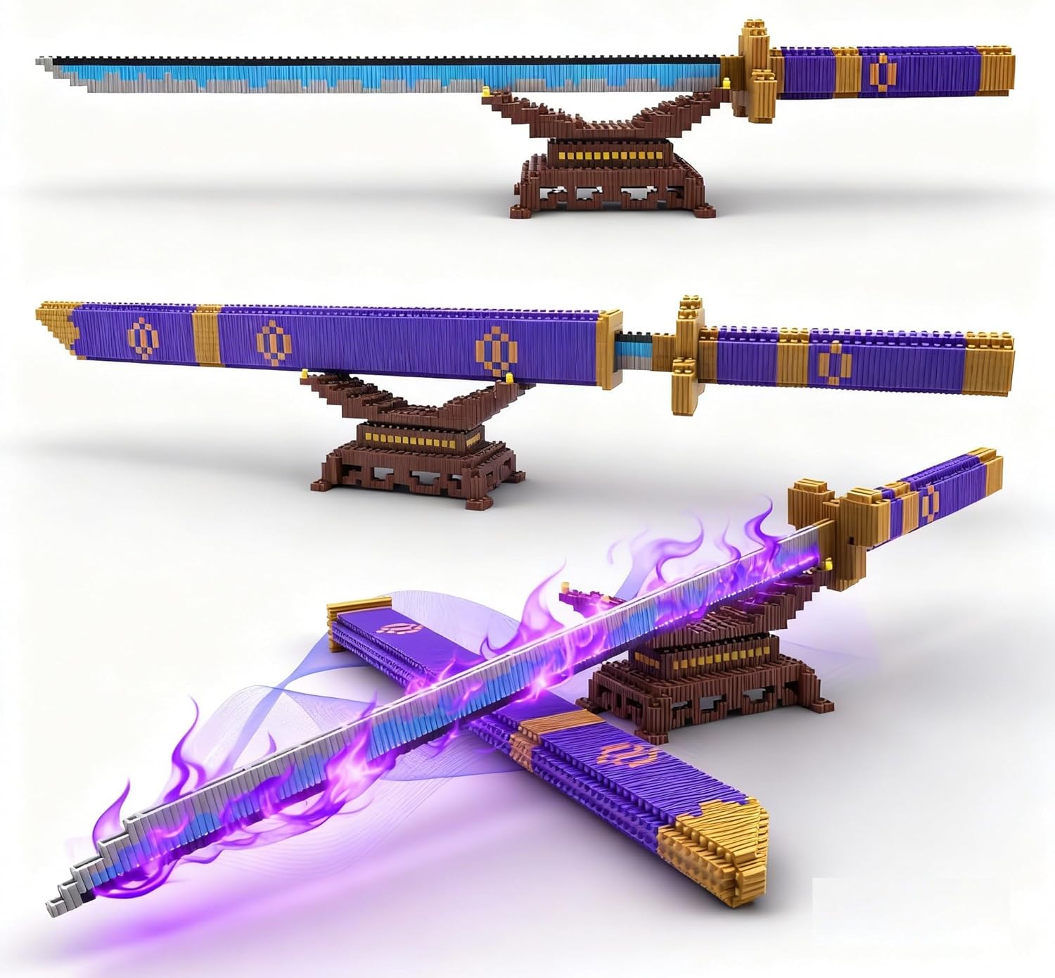 Anime Swords Building Blocks Set, 22.8in Piece One Cosplay Pirate Samurai Zoro Yamato Sword Building Kit with Scabbard & Stand Compatible with Lego, Top Japanese Famous Katana Sword Toy
