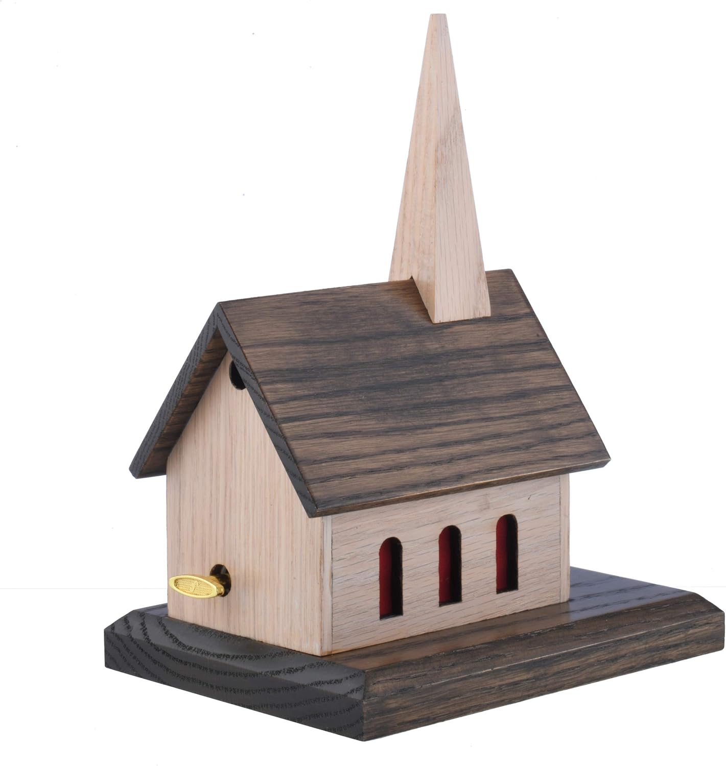 Amish Handcrafted Wood Church Music Box Solid Oak, Amazing Grace, How Great Thou Art, Little Brown Church (Two-Toned Wood, Amazing Grace)