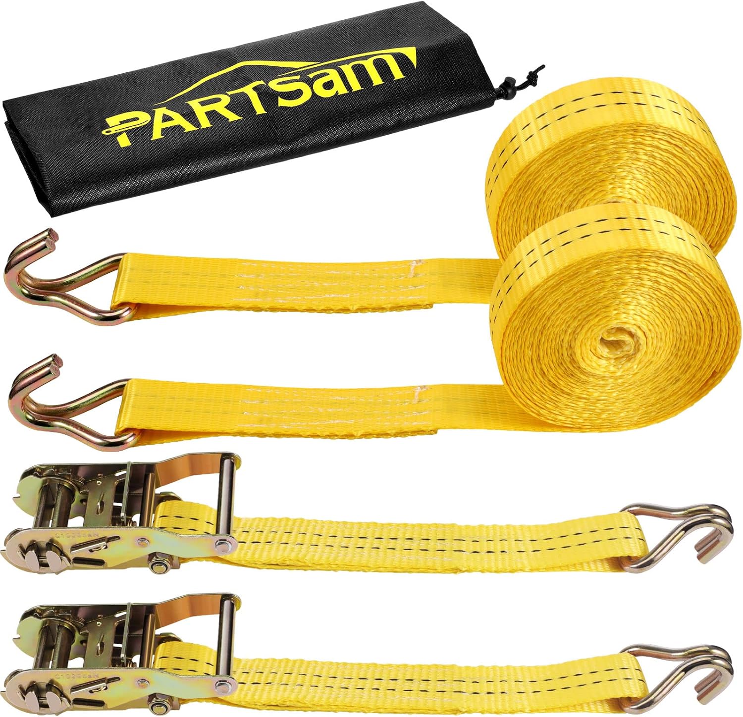 Partsam Heavy Duty Ratchet Cargo Tie Down Straps, 4400lbs Break Strength (2) Heavy