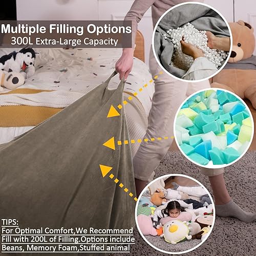 Miniatura 6 de Nobildonna - Funda para silla de puf (relleno sin relleno) de nido de pájaro para niños y adultos. Puf extra grande para almacenamiento de animales
