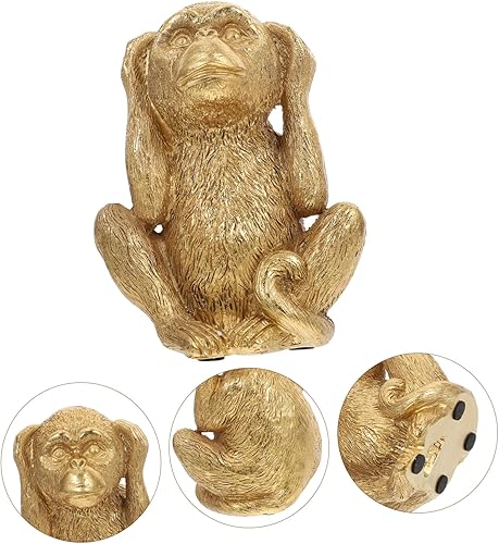 Vista 5 de Happyyami Decoración antigua de mesa de oficina Three Not Monkeys No Evil Monkeys Gold Monkey Decor Feng Shui Estatua de la oficina Juguete de coche