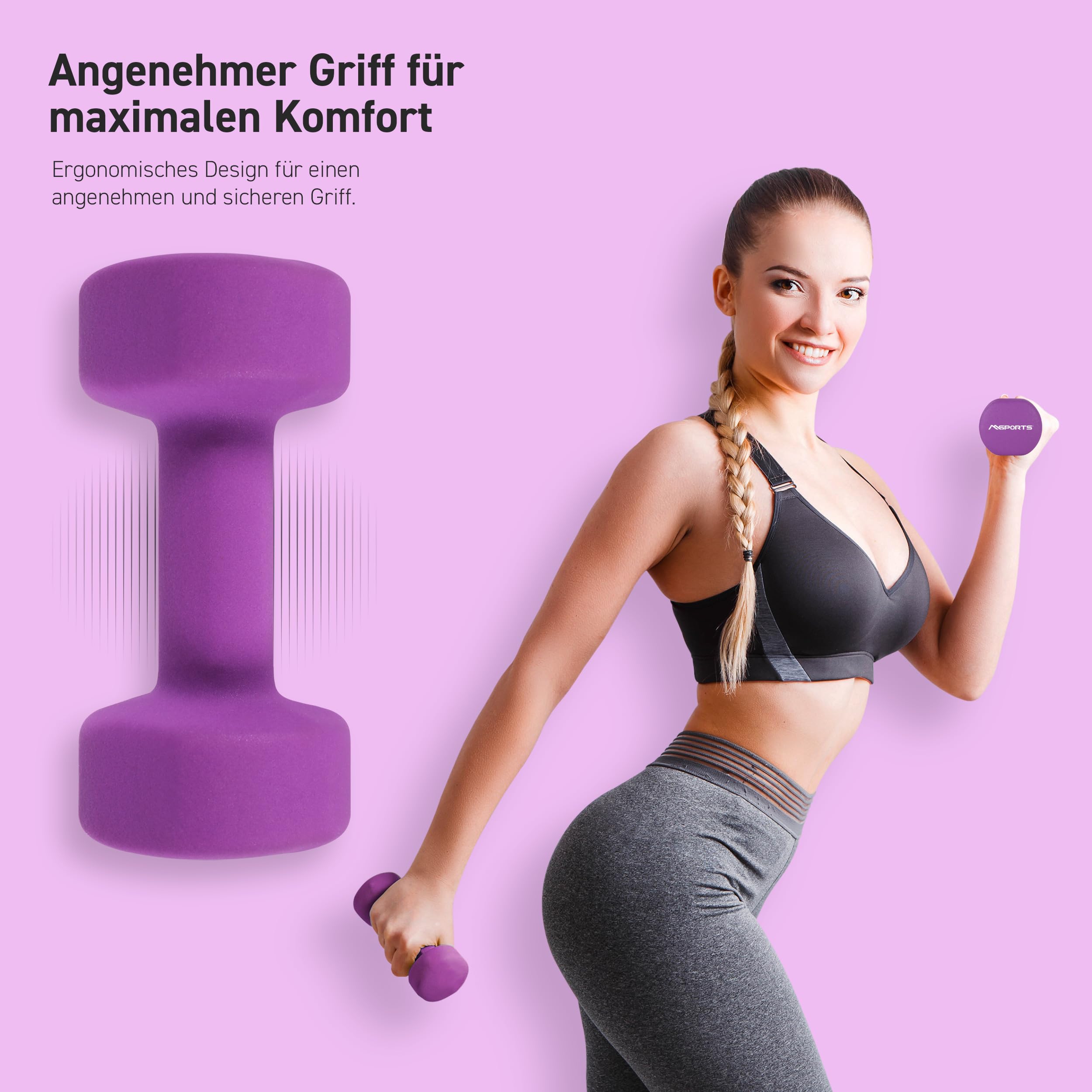 MSPORTS Hantle krótkie, zestaw 2 sztuk, neopren 0,5 – 5 kg, w zestawie plakat z ćwiczeniami, zestaw hantli